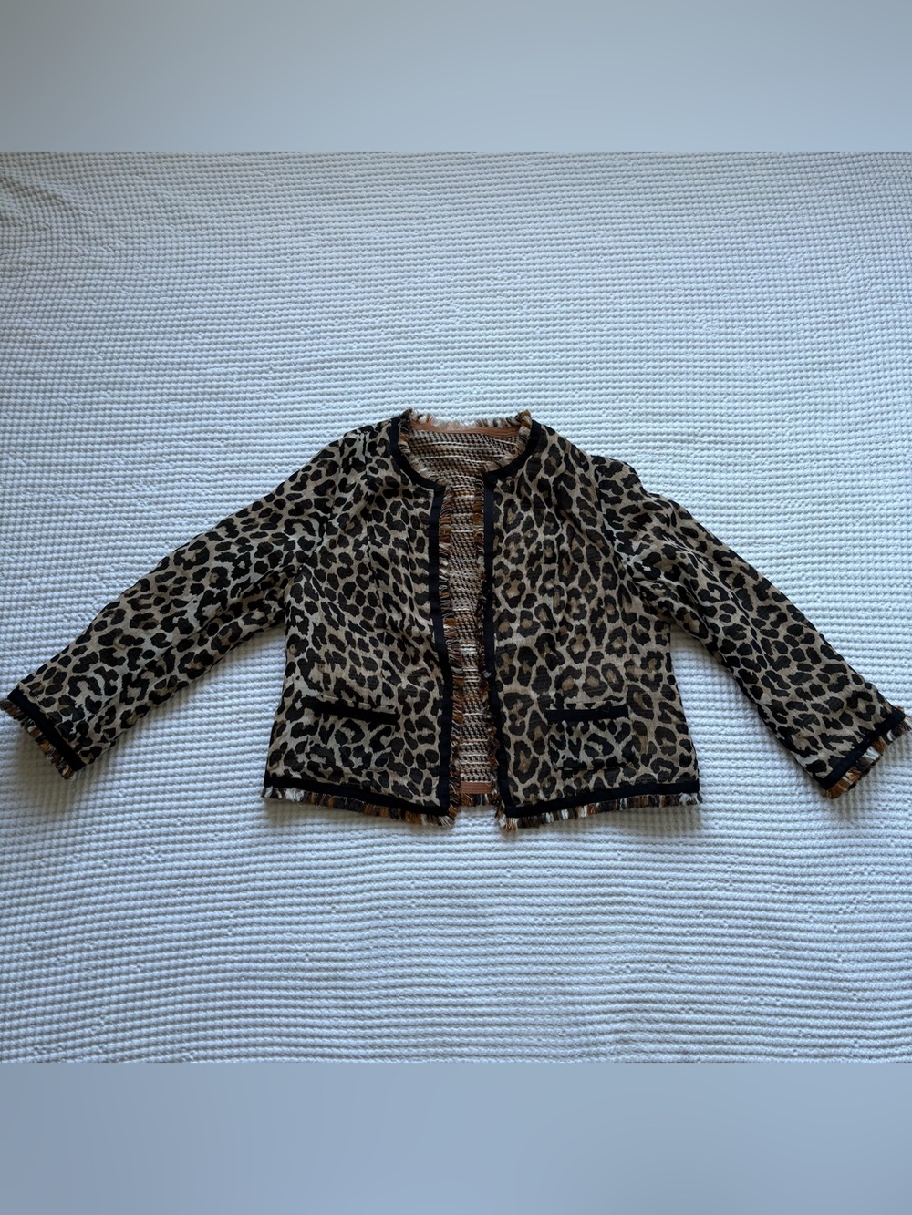 Bandolino Reversible Tweed Leopard Stripe Tan Brown Print Career Jacket - 16W